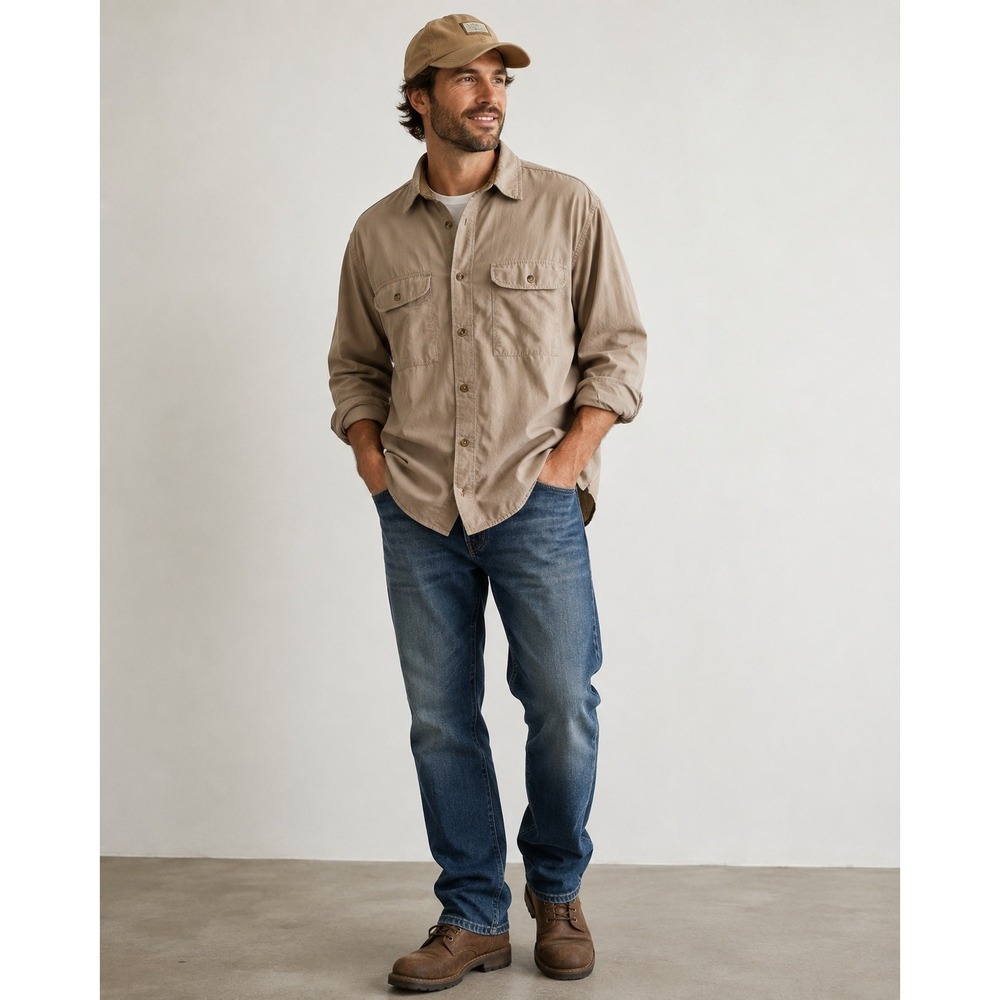 Scheels Outfitters‎ Shirt Mens XL Tan Lined Nylon Utility Long Sleeve Gorpcore